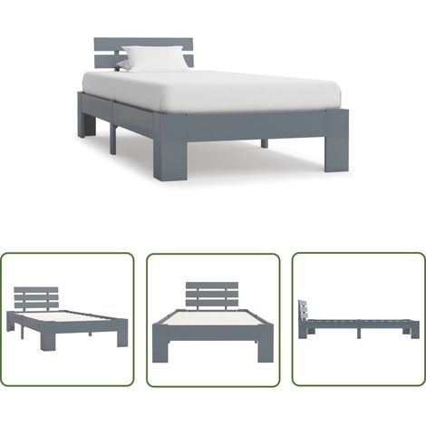 INLIFE Cadre de lit Gris Bois de pin massif 100 x 200 cm (1/5)