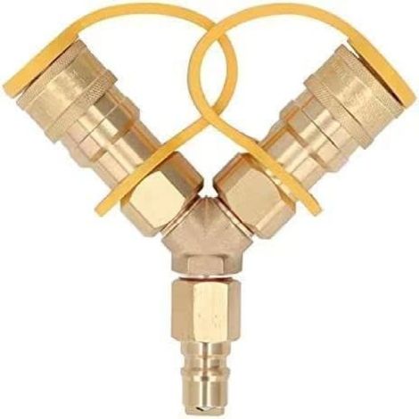 Raccord Y Gaz – 1/2'' – Laiton – Connexion Rapide – Weber/Chauffage/Four Pizza – Jaune (1/5)