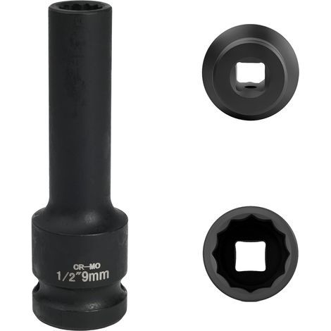 x 9mm Socket, 1/2 Inch Drive, Cr-Mo Steel, 12 Point, For Automotive Mechanics (1/5)