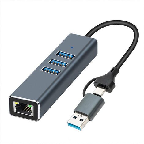 Station d'accueil Hub USB/USB-C 2 en 1 1 Gbit/s, adaptateur USB vers RJ45 1000 Mbps, hub USB 3.0, station d'accueil pour carte réseau Gigabit. (1/5)