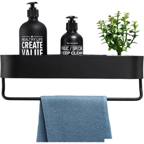 Support de rangement de salle de bain en alliage d'aluminium, porte serviettes mural noir antirouille, support de rangement de cuisine multifonctionnel