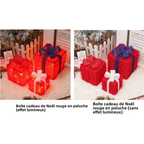 Coffret Cadeau de Noël Pliable 3 Pièces en Velours Rouge avec Lumières LED et Télécommande, Décoration Festive pour Anniversaire et Fêtes, Ensemble S/M/L à Assembler-lsw