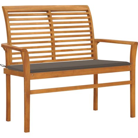 Banc de jardin meuble de patio d'extérieur terrasse avec coussin taupe 112 x 55 x 94 cm bois de teck massif