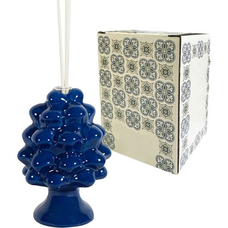 12 Bomboniere a Forma di Pigna siciliana - mis. 9x13 cm - Bomboniera Profumatore per Ambiente in Ceramica - Blu (1/5)