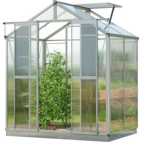 GFP Gewächshaus Picco 2 Alu-Rahmen 179 x 133 cm 8 mm Polycarbonat Platten - mit Fundamentrahmen & automatischem Fensteröffner
