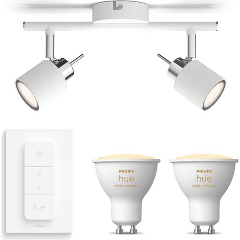 Philips Hue Meranti Foco de superficie con 2 puntos de luz GU10 (Blanco) Luz blanca cálida a fría - Incluye 1 Regulador de intensidad - White Ambiance (1/5)