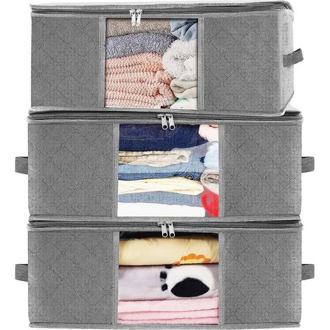 3 Paquet (gris) Sac De Rangement Vetement, Boite Rangement Vetements Sous Lit, Finition Des Vtements En Tissue, Pour Ranger Couettes, Vtements, Li (1/5)