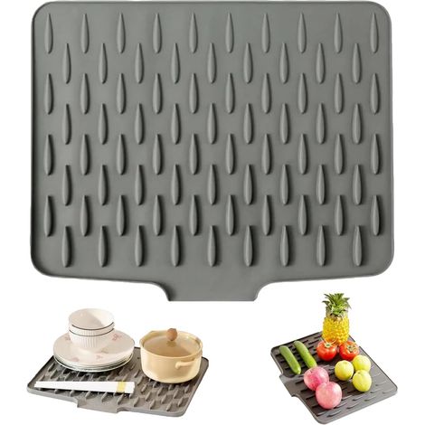 CCYKXA Dish Draining Mat, Silicone Drying Mat, Non-Slip Kitchen Mat with Built-in Sloping Drain, Suitable for Storing and Drying Dishes