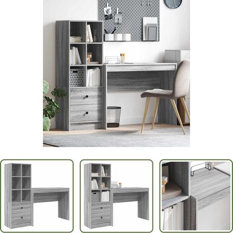 vidaXL Bureau fonctionnel - Bureau avec tiroir 2 pcs Gris Sonoma (1/5)