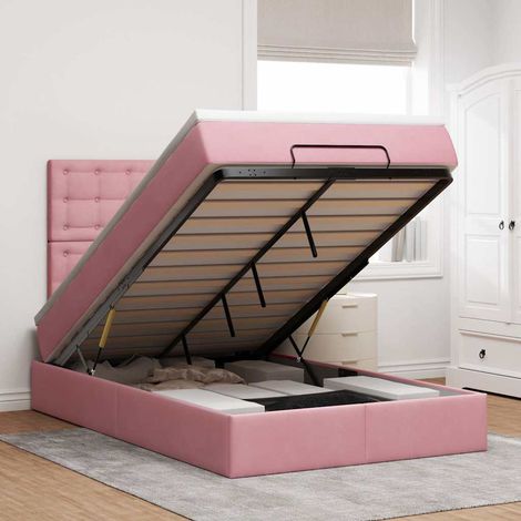 Estructura cama otomana colchones terciopelo rosa 120x190 cm vidaXL (1/5)