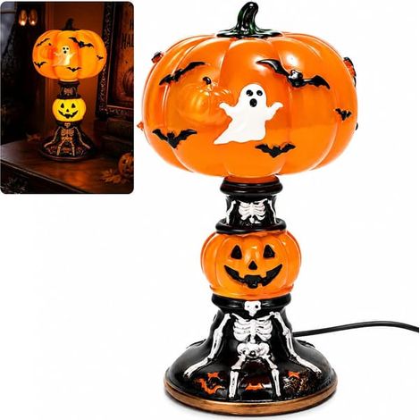 Décoration d'Halloween avec citrouille, fantôme et chauve-souris, lampe USB décorative de style vintage pour table, étagère et chambre (1/5)