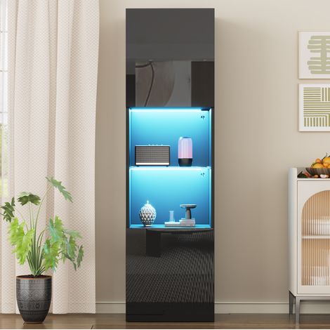 Meuble rangement vitrine LED noir 45x35x160 cm verre OKMYHOME (1/5)
