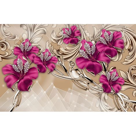 Papier peint panoramique - Fleurs 3D - 130 cm x 84 cm (1/2)