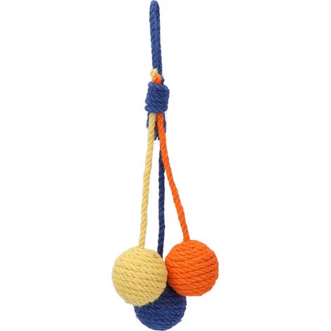 Balle suspendue en sisal pour chat, jouet interactif à mâcher coloré rouge jaune bleu pour intérieur (1/5)