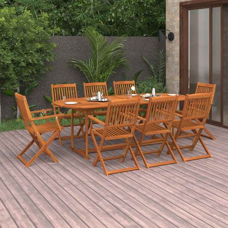 Ensemble repas de jardin 9 pièces en bois d’acacia, table 220 x 90 x 75 cm - PANGIVO (1/5)