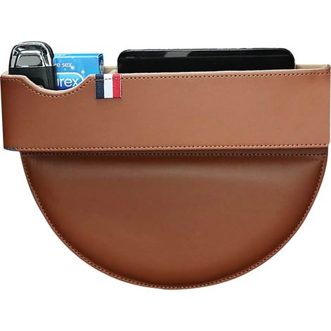 (Marron) Organisateur de console universel en cuir PU pour siège auto, poches de rangement multifonctionnelles pour téléphone, idéal pour combler l'espace entre les sièges. (1/5)