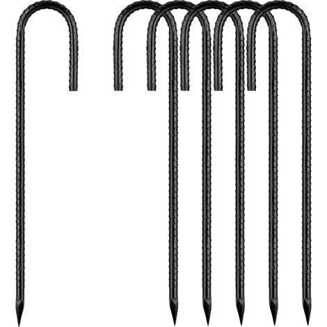 Lot de 6 piquets d'ancrage au sol, 30 cm, en acier galvanisé noir, pour trampoline, piquets d'armature, piquets de tente, piquets de jardin, piquets de tente de camping (1/5)