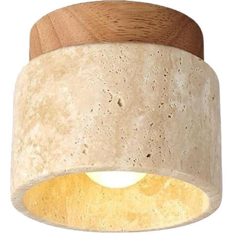 Plafonnier Luminaire Vintage Créativité, Travertin Jaune Naturel Abat-jour Lampe de plafond Bois Suspension Pour Salon Cuisine Couloir Chambre (1/5)