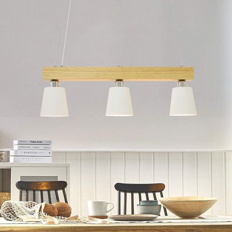 ZMH Lampe suspendue LED table à manger bois lampe suspendue 3 flammes blanc chaud lampe de table à manger réglable en hauteur pour salle à manger salo (1/5)