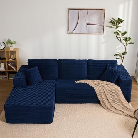 Modulares Ecksofa mit Schlaffunktion, L-Form, Recamiere links, Navyblau (1/5)