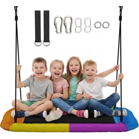 Balançoire nid suspendue réglable, charge 300kg, cordons ajustables, enfants 3-8 ans, 148×77×180cm, multicolore