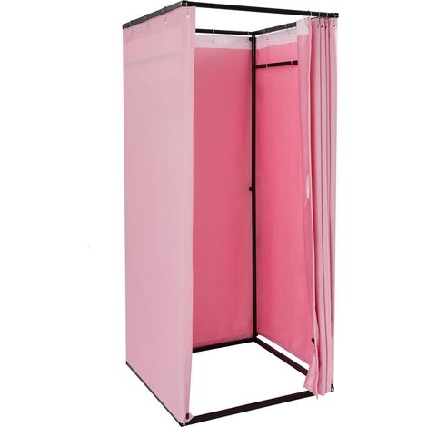 Vestiaire Rose Clair, Porte-manteau portable avec rideau d'ombre, rideaux de confidentialité, pour magasins de vêtements, marchés pop-up, studios photo, lieux d'événements 85 x 85 x 200 cm (1/5)