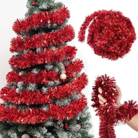 Glänzende Lametta Girlande Rot 5x2m für Weihnachten & Feste