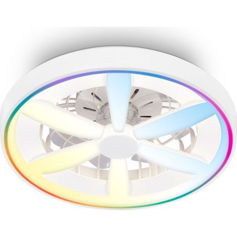 Plafonnier ventilateur télécommande Ø48cm rond 48,5W 6400lm 2700K-6500K blanc chaud à blanc lumière du jour RGBIC moteur DC blanc - Plafonnier chambre couloir (1/5)