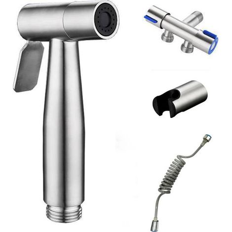 Handbrause-Set aus Edelstahl für Bidet, Schlauchhalter-Set mit Sprühfunktion für Babywindeln und Badezimmer (1/5)
