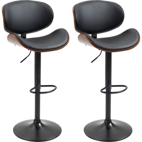 Set 2 sgabelli da bar regolabili in altezza in similpelle nera con base in acciaio (1/4)