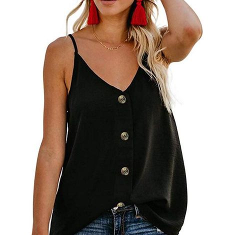 Débardeurs pour femmes, bretelles réglables, camisoles à boutons, col en V, gilet, bretelles, camisole d'été (1/5)