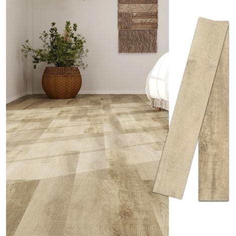 Dalle PVC Adhesive Sol - 36 pcs (5,02m²) Revêtement de Sol Bricolage - Lames Adhésives Vinyle Effet Grain de Bois - Imperméable et Découpable pour Locataire DIY - Kaki (1/5)