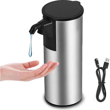 Distributeur de savon automatique rechargeable USB, acier inoxydable, 4 niveaux réglables, 350 ml, pour salle de bain et cuisine