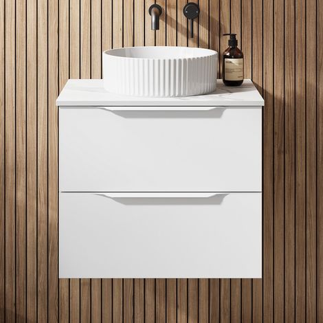 600mm Countertop Bathroom Vanity Unit Basin Wall Hung Furniture Soft Close White (1/5)