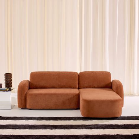 Canapé d'angle réversible convertible 3 places tissu avec coffre - Nouma Tissu Terracotta (1/5)