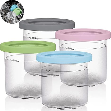 Lot de 4 récipients de rechange pour sorbetières Ninja Creami NC301, NC300 et NC299AMZ, 500 ml avec couvercle, adaptés aux crèmes glacées protéinées et à la préparation de repas.