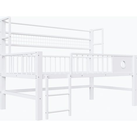Lit bébé 90x200cm, mezzanine basse en métal avec étagères de rangement, idéal pour enfant et adolescent. Blanc. (1/5)