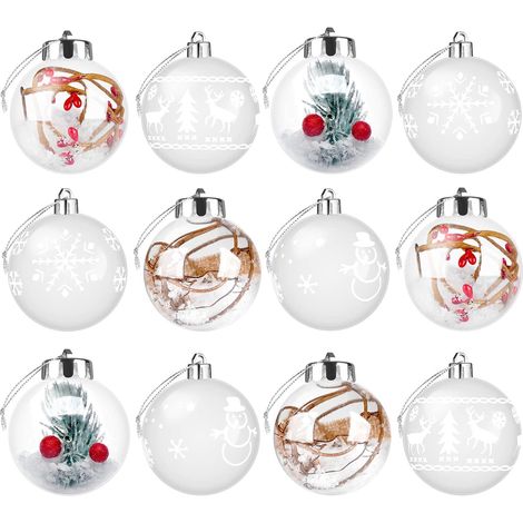 Weihnachtskugeln, 12 Stück Christbaumkugeln aus durchsichtigem Kunststoff, Christbaumkugeln Set Bruchsichere Weihnachtsdeko Anhänger, Hängedeko für Hochzeitsfeier, Ø6 cm