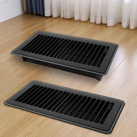 Lot de 2 Grilles d'aération au sol 10x25 cm, cache-aération en métal réglable, noir (1/5)