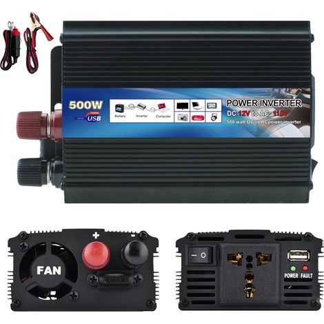 Onduleur 500 W, convertisseur de tension DC 12 V vers 220 V, prise de courant de voiture avec prise allume-cigare pour voiture, chargement d'ordinateurs portables, téléphones portables et autres (1/5)