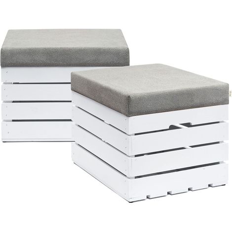 GrandBox banco arcón con espacio de almacenamiento de madera 37x40x50 con tapicería, banco tapizado, Puff almacenaje Taburete Shabby Chick Vintage:Set de 2, gris claro (1/5)