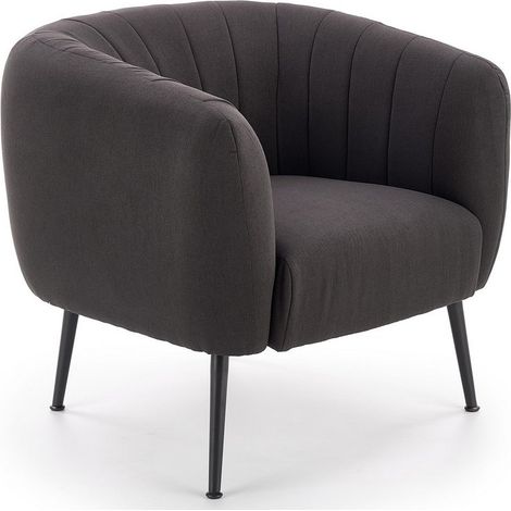 Fauteuil rembourré en tissu gris foncé avec pieds en acier noir Dreamin (1/5)