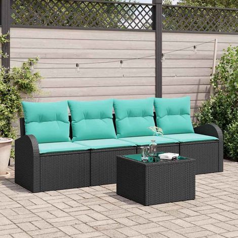 Set Divano da Giardino 5 pz 4-Numero di posti Nero e Turchese vidaXL (1/5)