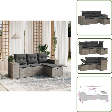 4-tlg. Garten-Sofagarnitur mit Kissen Grau Poly Rattan - Gartensorganisation - Gartenmöbelset - Gartenlounge - Lounge Set - Rattanmöbel (1/5)