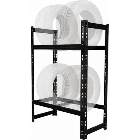 Relaxdays Étagère à pneus pour 4 pneus, 100 x 60 x 35 cm, 150 kg/niveau, système emboîtable, acier, noir, garage (1/5)
