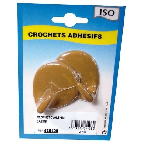 ISO - Crochet adhésif ovale ivoire grand modele blister de 2