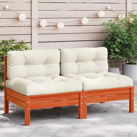 Gartensofa ohne Armlehnen mit Kissen 2 Stk. Wachsbraun Kiefer