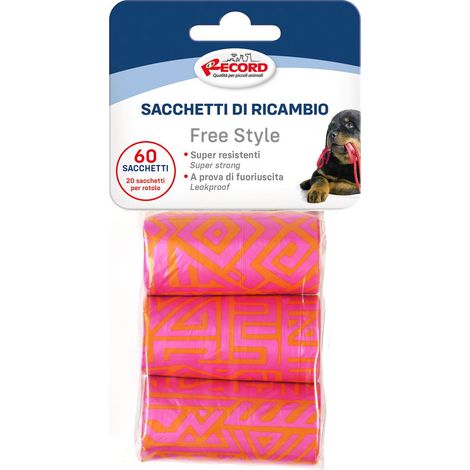Ricariche sacchetti igienici free style per cane 3 rotoli da 20 sacchetti