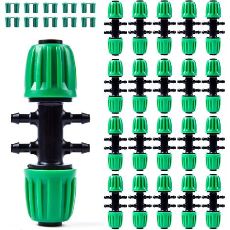 20PCS Irrigation System Accessories, Barbed Tee Connectors Irrigation Drip Irrigation for Irrigation Tube 1/2 inch to 1/4 inch 6 Way Sprinkler Accessories, Green (1/5)