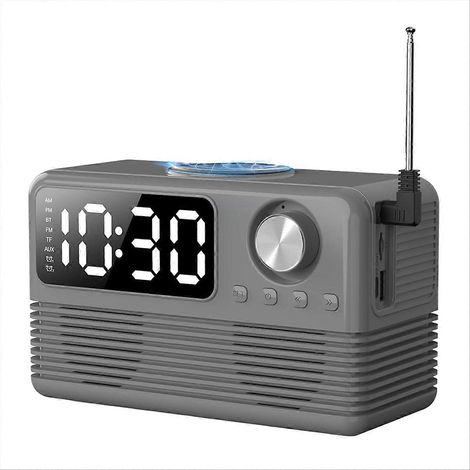 Enceinte Bluetooth sans fil 15 W avec chargeur et radio-réveil, station de charge sans fil 4 en 1 avec radio FM pour la maison (gris) (1/5)